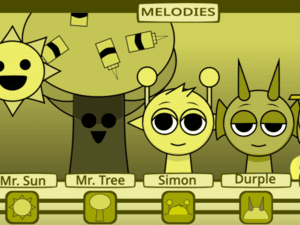 Wiki of Sprunki Mustard mod game online for free. Incredibox Sprunki mod games Beats, Effects, Melodies, Vocals & Characters Pinki, Brud, Oren, OWAKCX & Wenda.